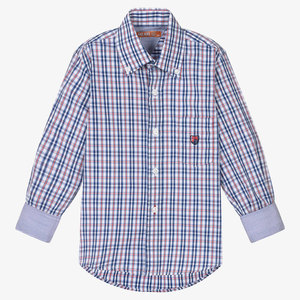 Dr. Kid-Boys Blue & Red Check Cotton Shirt | Childrensalon Outlet