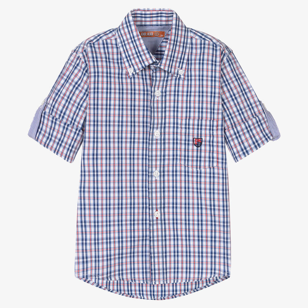 Dr. Kid - Boys Blue & Red Check Cotton Shirt | Childrensalon