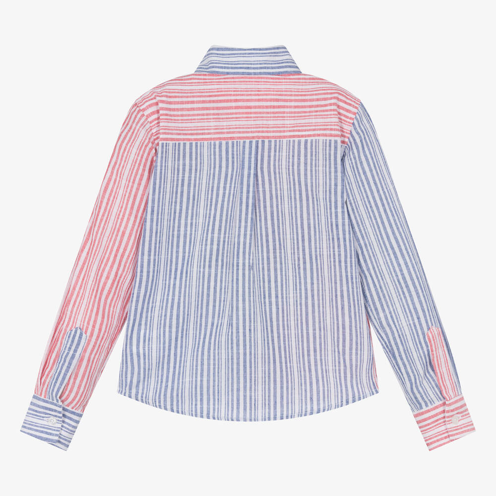 Dr. Kid-Boys Blue & Red Striped Shirt | Childrensalon Outlet
