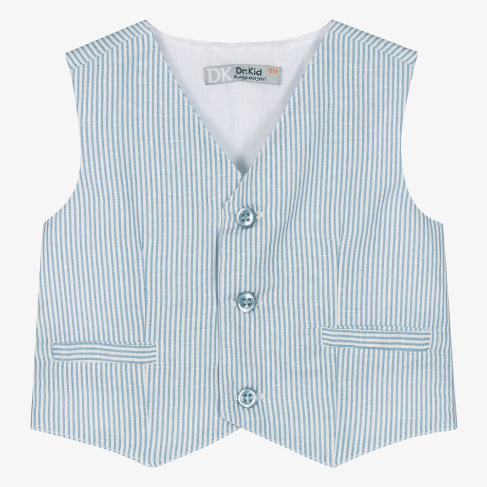 Dr. Kid-Boys Blue Stripe Linen & Cotton Waistcoat | Childrensalon Outlet