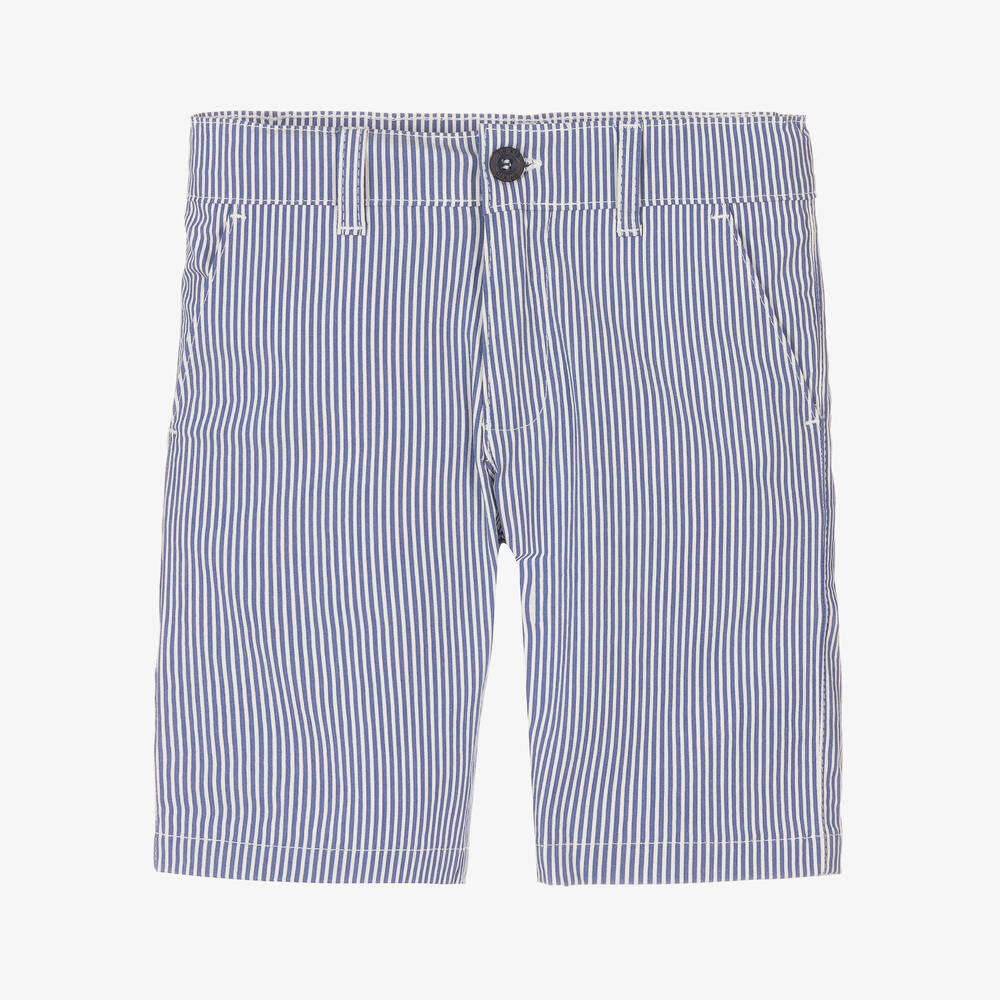 Dr. Kid - Boys Blue Striped Cotton Shorts | Childrensalon