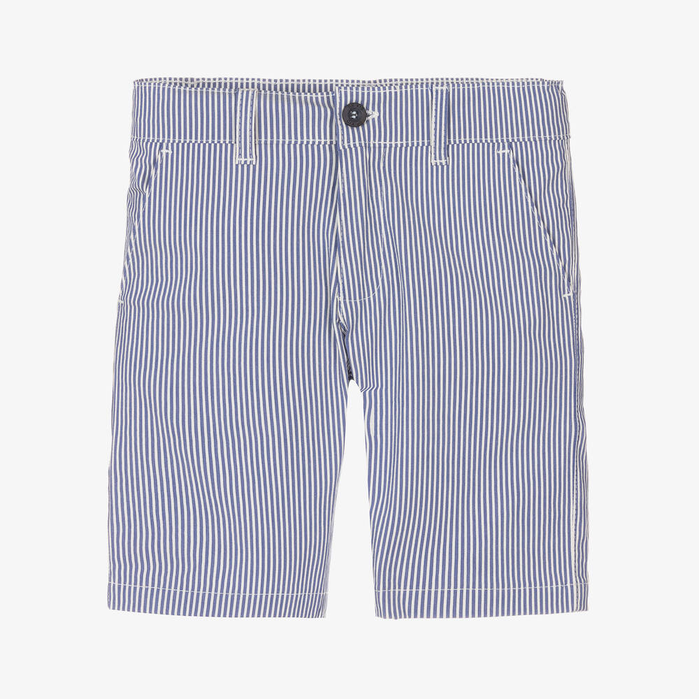 Dr. Kid-Boys Blue Striped Cotton Shorts | Childrensalon Outlet