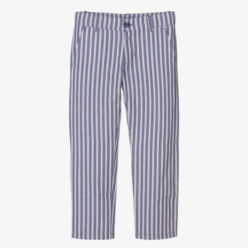 Dr. Kid - Boys Blue Striped Cotton Trousers | Childrensalon