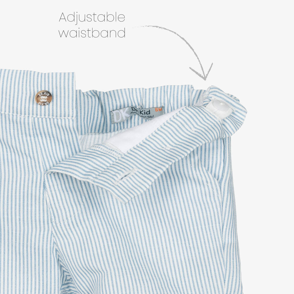 Dr. Kid-شورت قطن وكتان مقلم لون أبيض وأزرق للأولاد | Childrensalon Outlet