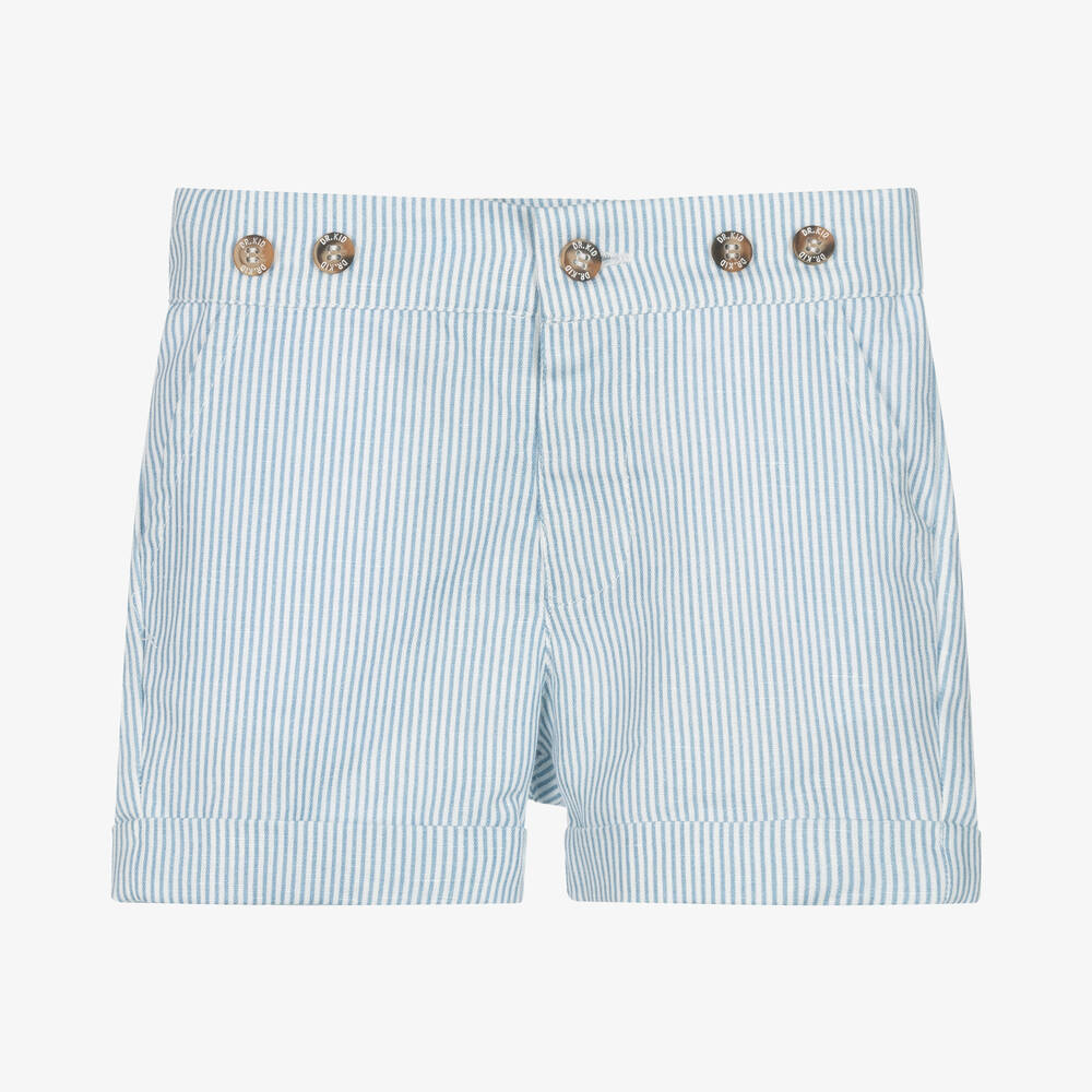 Dr. Kid-شورت قطن وكتان مقلم لون أبيض وأزرق للأولاد | Childrensalon Outlet