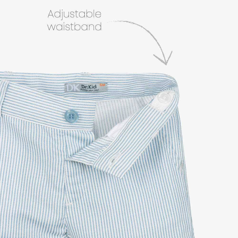 Dr. Kid-Boys Blue Striped Linen & Cotton Trousers | Childrensalon Outlet