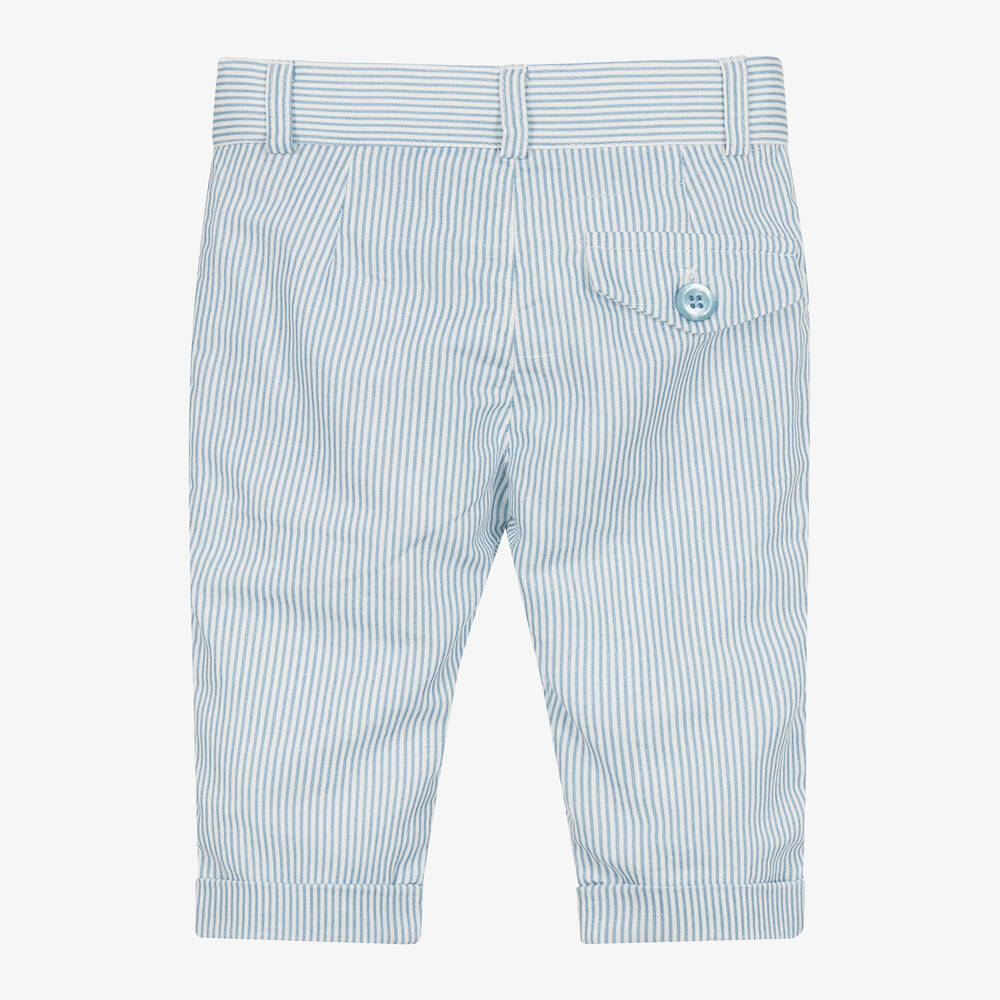 Dr. Kid-Boys Blue Striped Linen & Cotton Trousers | Childrensalon Outlet