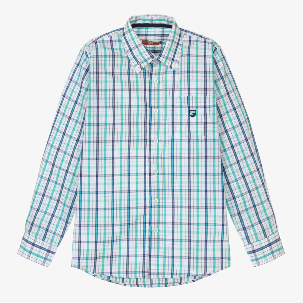 Dr. Kid - Boys Blue & White Check Cotton Shirt  | Childrensalon