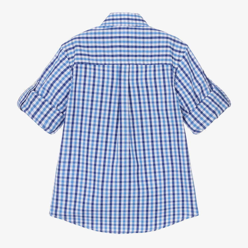 Dr. Kid-Boys Blue & White Cotton Check Shirt | Childrensalon Outlet