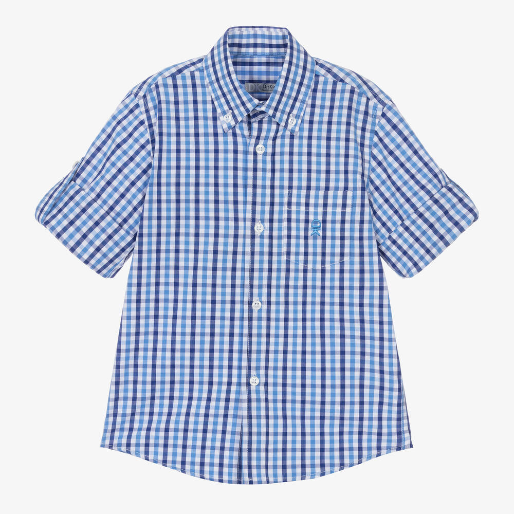 Dr. Kid - Boys Blue & White Cotton Check Shirt | Childrensalon