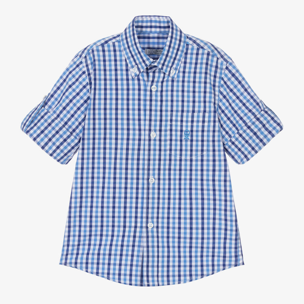 Dr. Kid-Boys Blue & White Cotton Check Shirt | Childrensalon Outlet