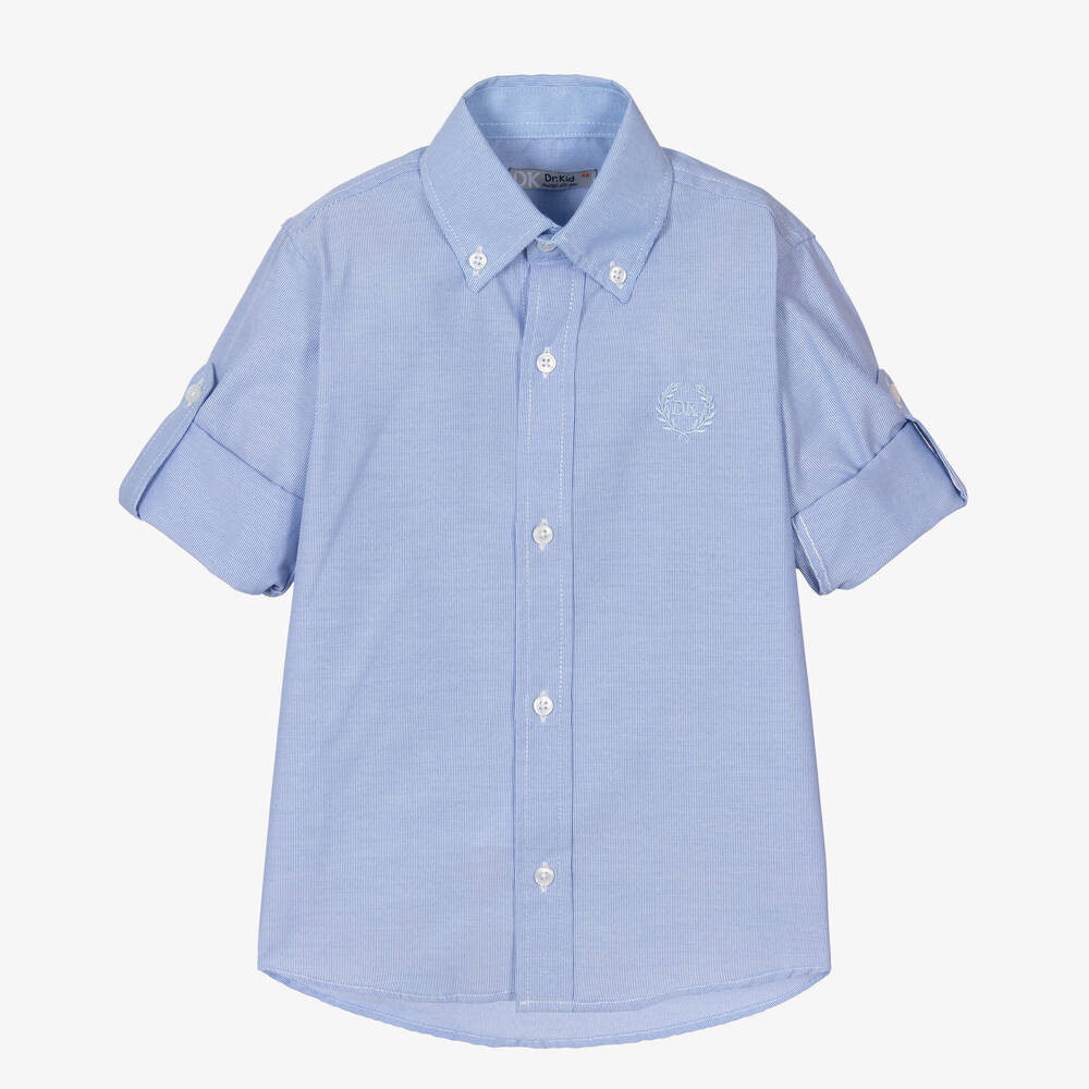 Dr. Kid - Boys Blue & White Stripe Cotton Shirt  | Childrensalon