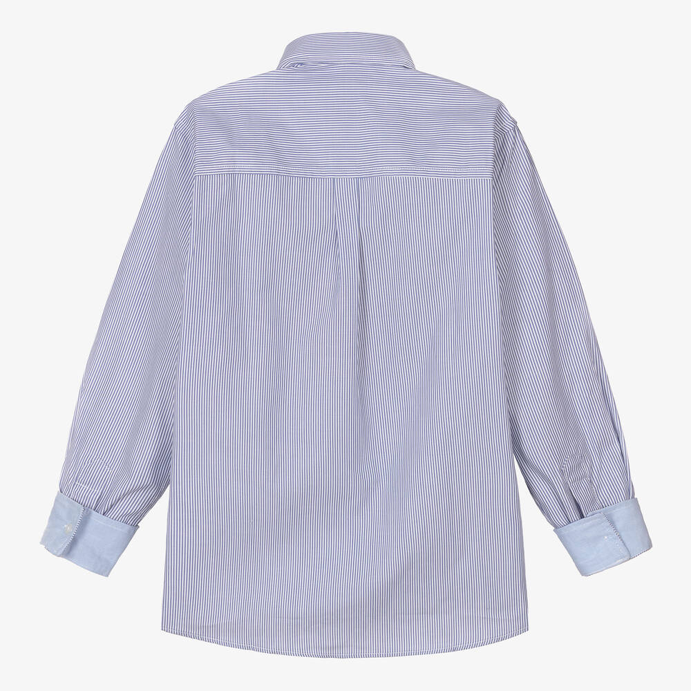 Dr. Kid-Boys Blue & White Stripe Cotton Shirt  | Childrensalon Outlet