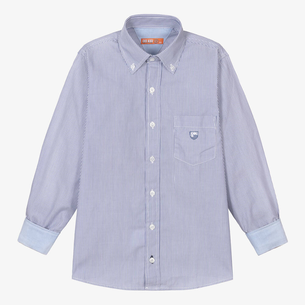 Dr. Kid - Boys Blue & White Stripe Cotton Shirt  | Childrensalon