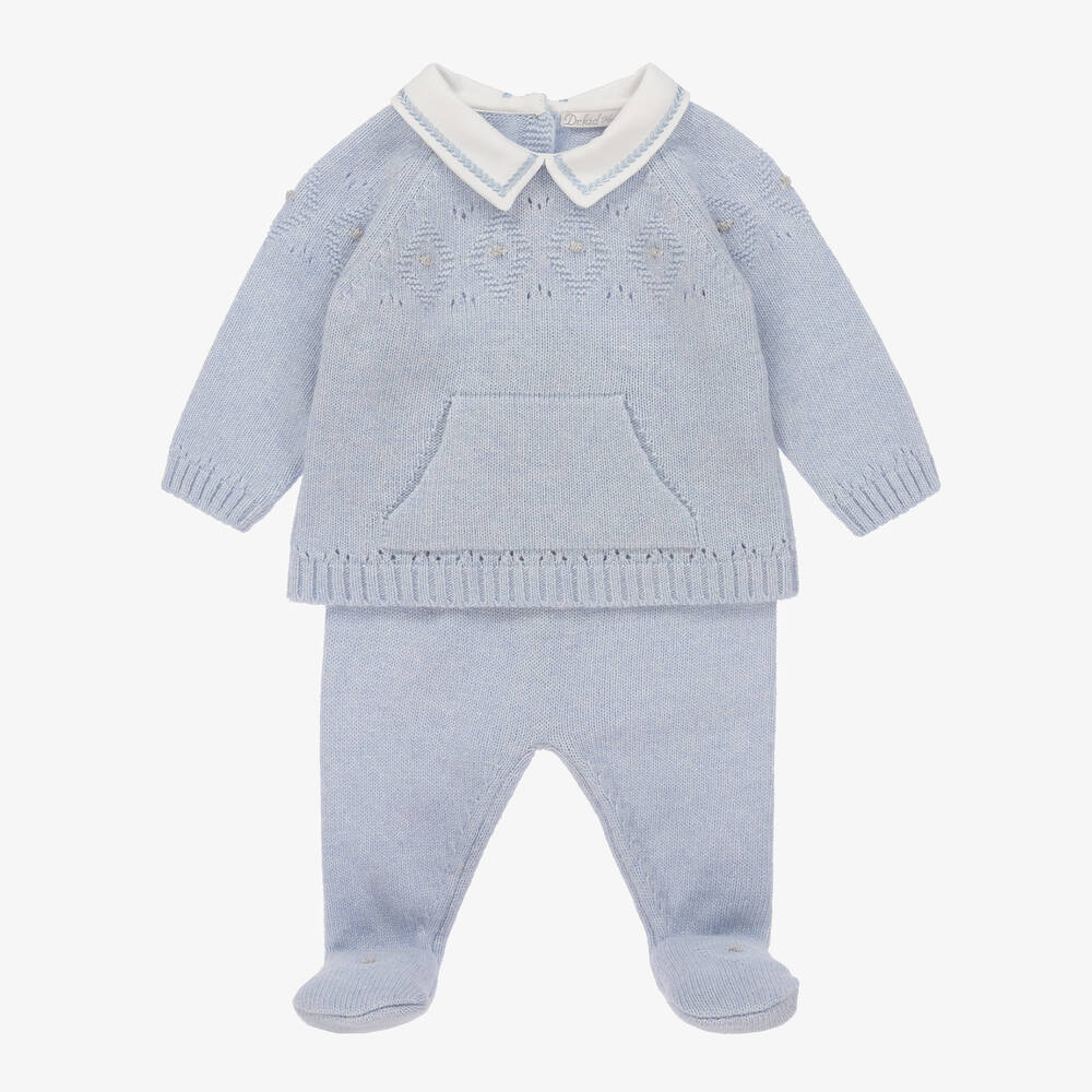 Dr. Kid - Boys Blue Wool & Cashmere 2 Piece Babygrow | Childrensalon