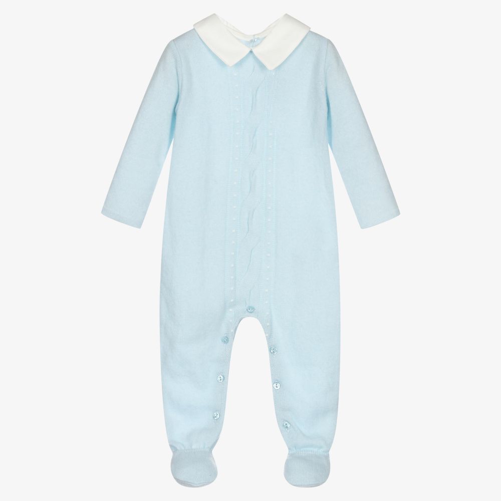 Dr. Kid - Boys Blue Wool Knit Babygrow | Childrensalon