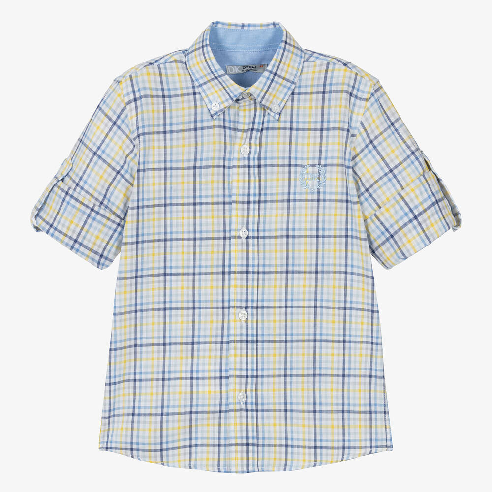 Dr. Kid - Boys Blue & Yellow Cotton Check Shirt | Childrensalon