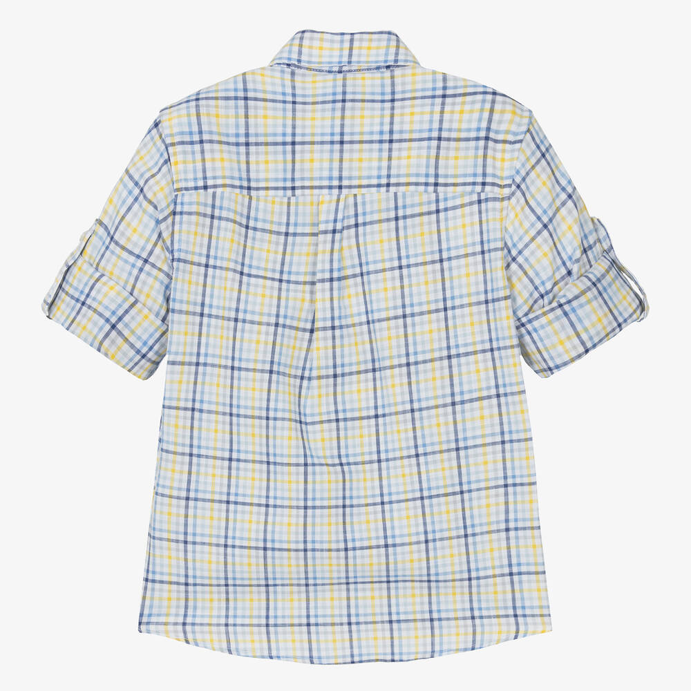 Dr. Kid-Boys Blue & Yellow Cotton Check Shirt | Childrensalon Outlet