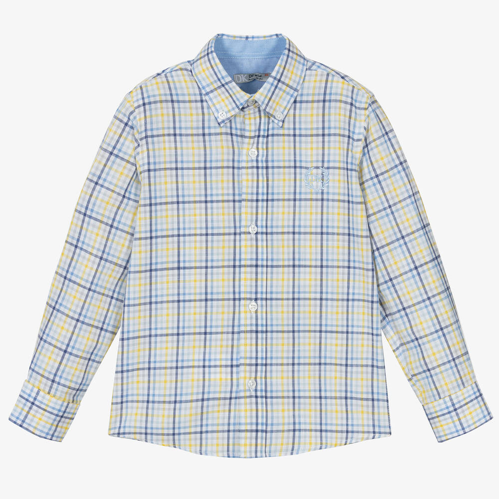 Dr. Kid-Boys Blue & Yellow Cotton Check Shirt | Childrensalon Outlet