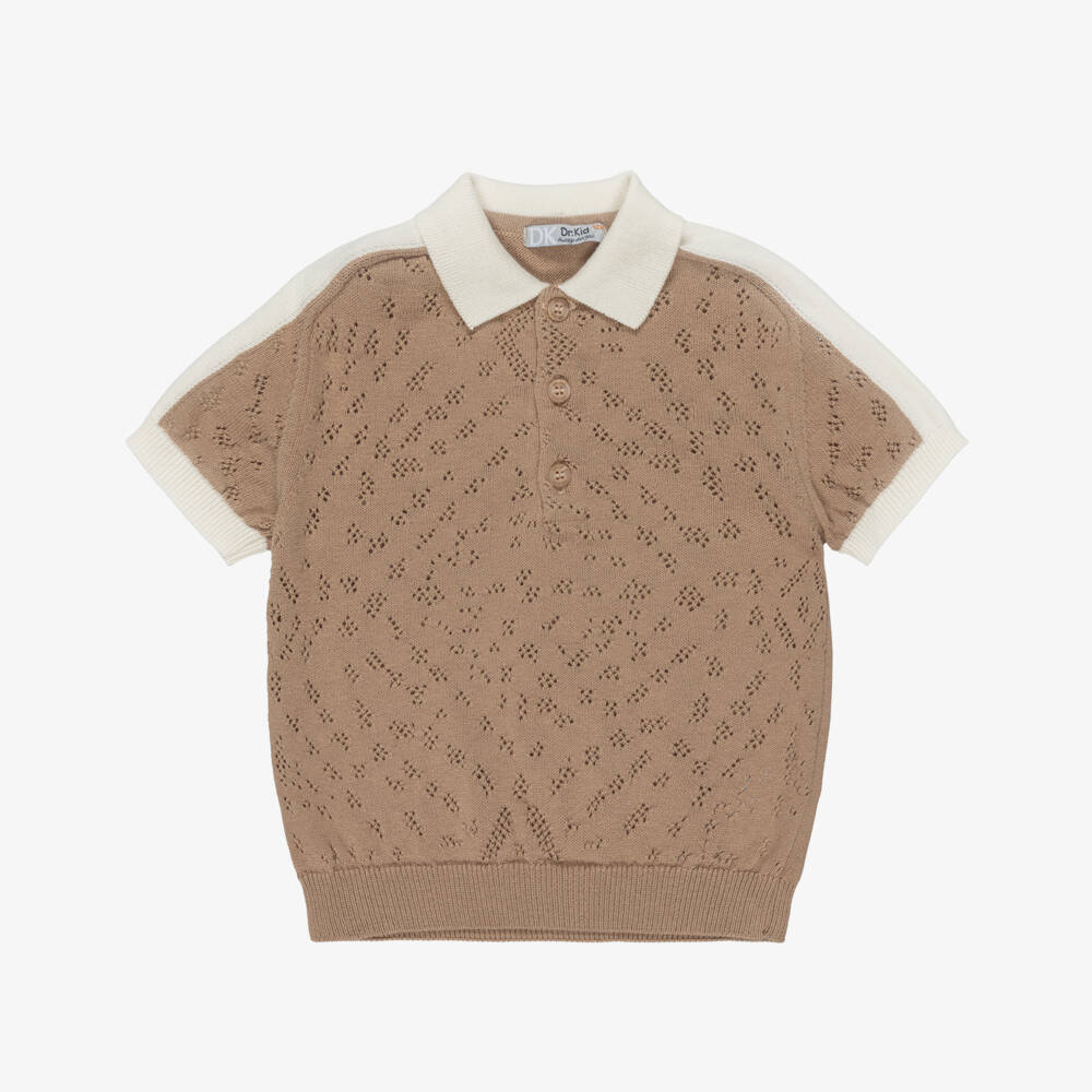 Dr. Kid-Boys Brown & Ivory Cotton Knit Polo Shirt | Childrensalon Outlet