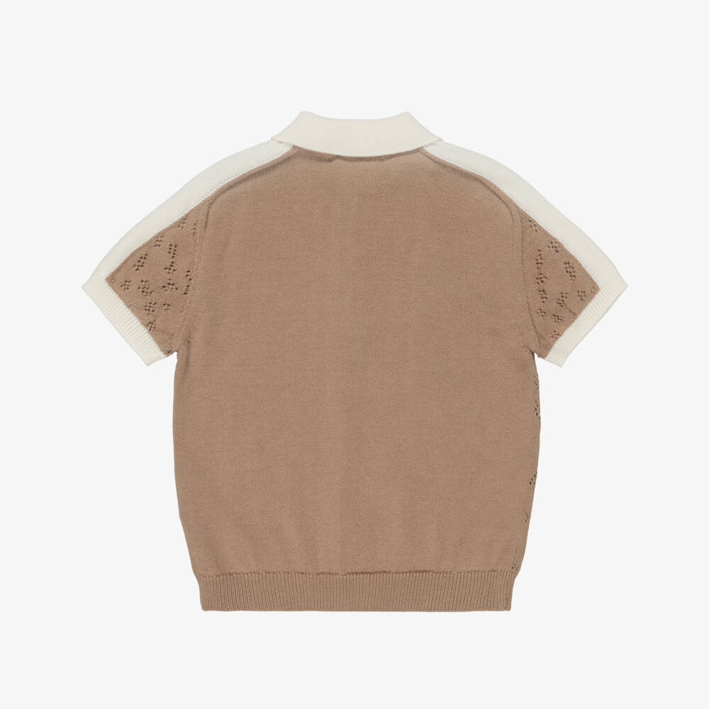 Dr. Kid-Boys Brown & Ivory Cotton Knit Polo Shirt | Childrensalon Outlet