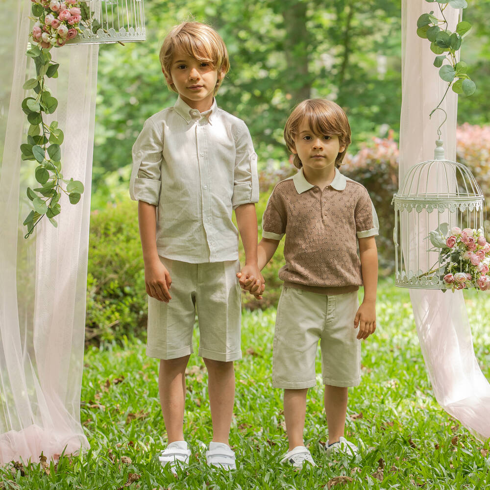 Dr. Kid-Boys Brown & Ivory Cotton Knit Polo Shirt | Childrensalon Outlet