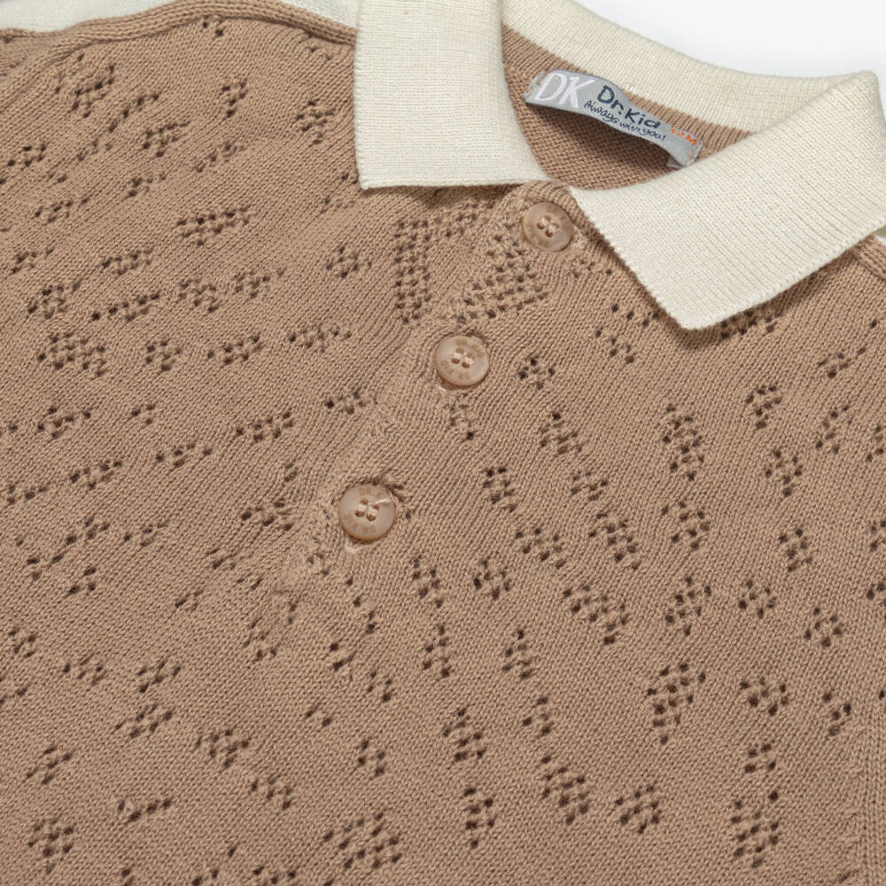 Dr. Kid-Boys Brown & Ivory Cotton Knit Polo Shirt | Childrensalon Outlet