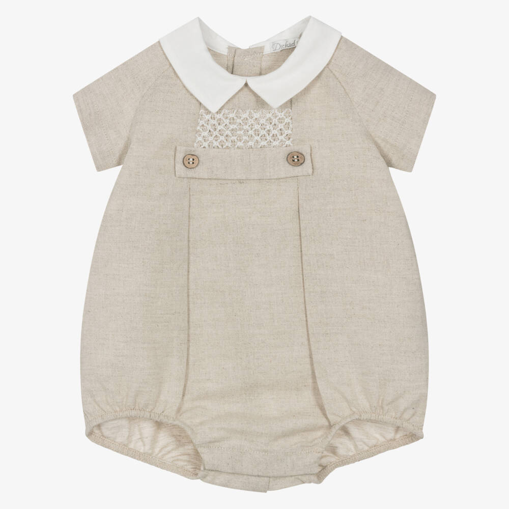 Dr. Kid-Boys Classic Beige Linen Romper | Childrensalon Outlet