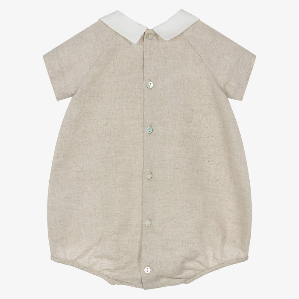 Dr. Kid-Boys Classic Beige Linen Romper | Childrensalon Outlet