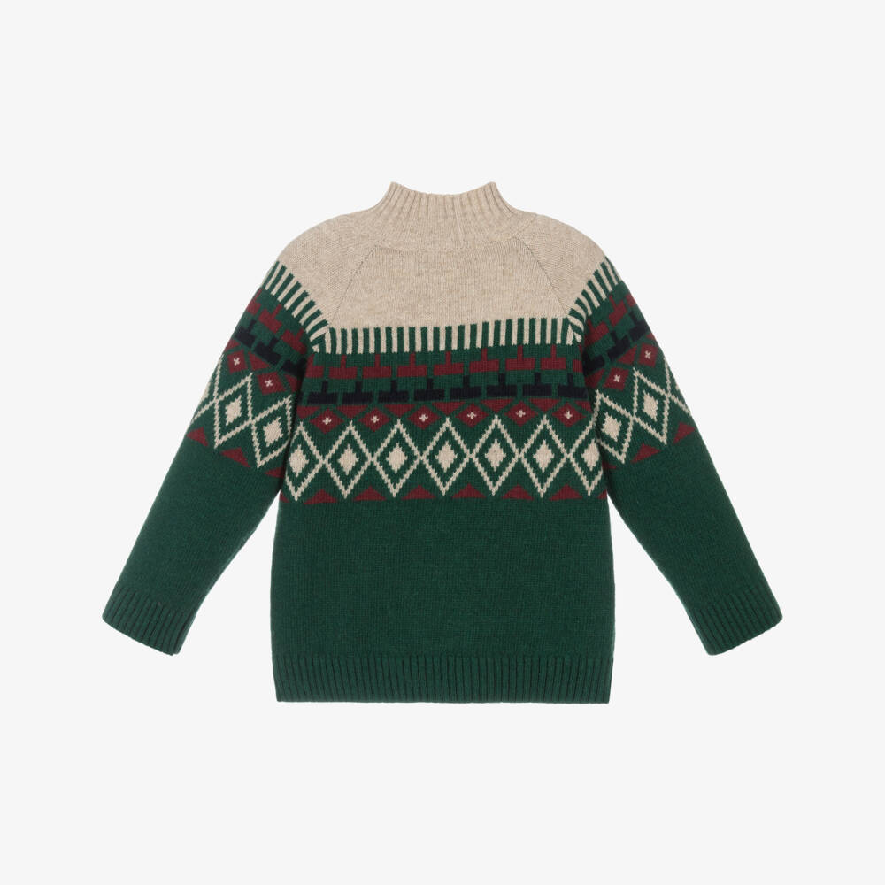 Dr. Kid-Зеленый и бежевый вязаный свитер для мальчиков | Childrensalon Outlet