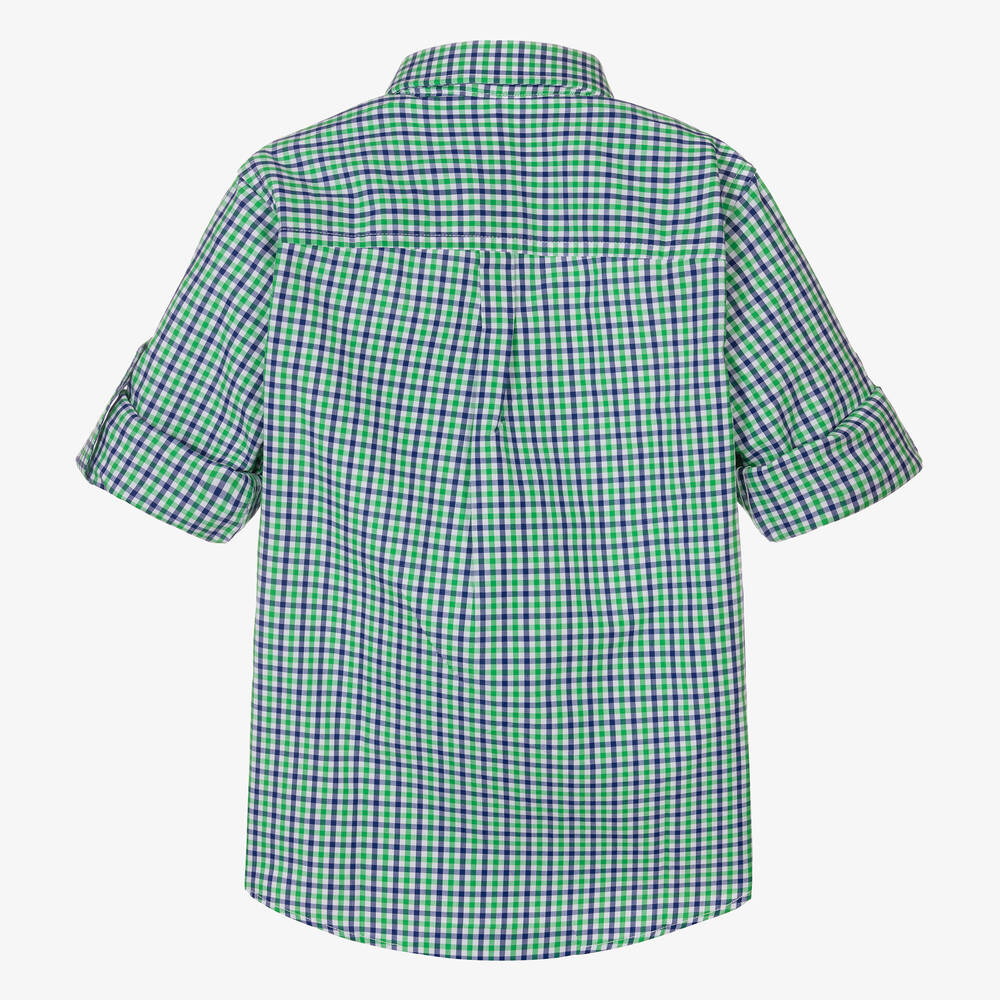 Dr. Kid-Boys Green & Blue Check Cotton Shirt | Childrensalon Outlet