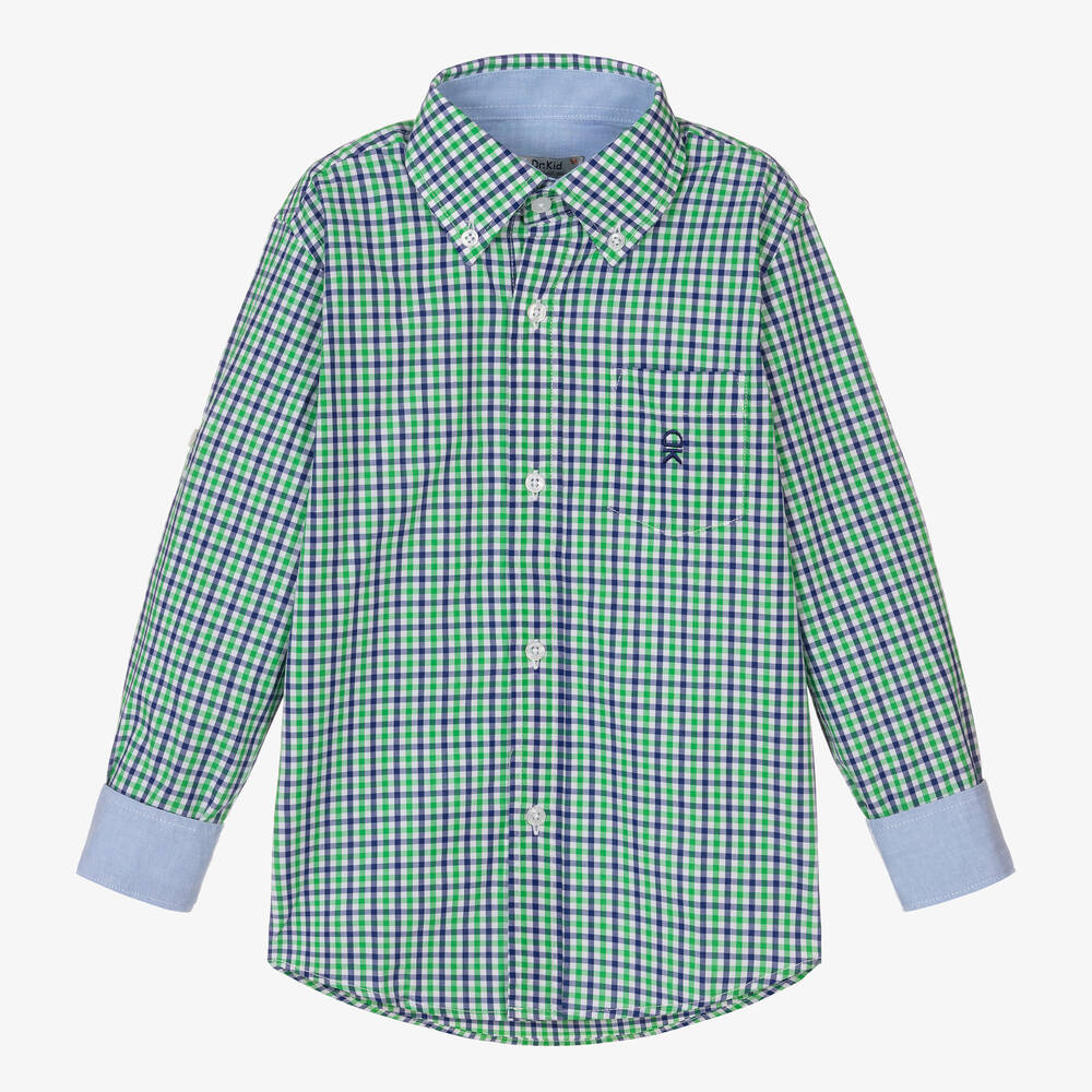 Dr. Kid-Boys Green & Blue Check Cotton Shirt | Childrensalon Outlet