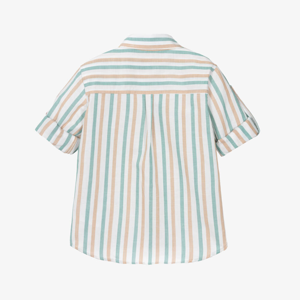 Dr. Kid-Boys Green Linen-Cotton Stripe Shirt | Childrensalon Outlet