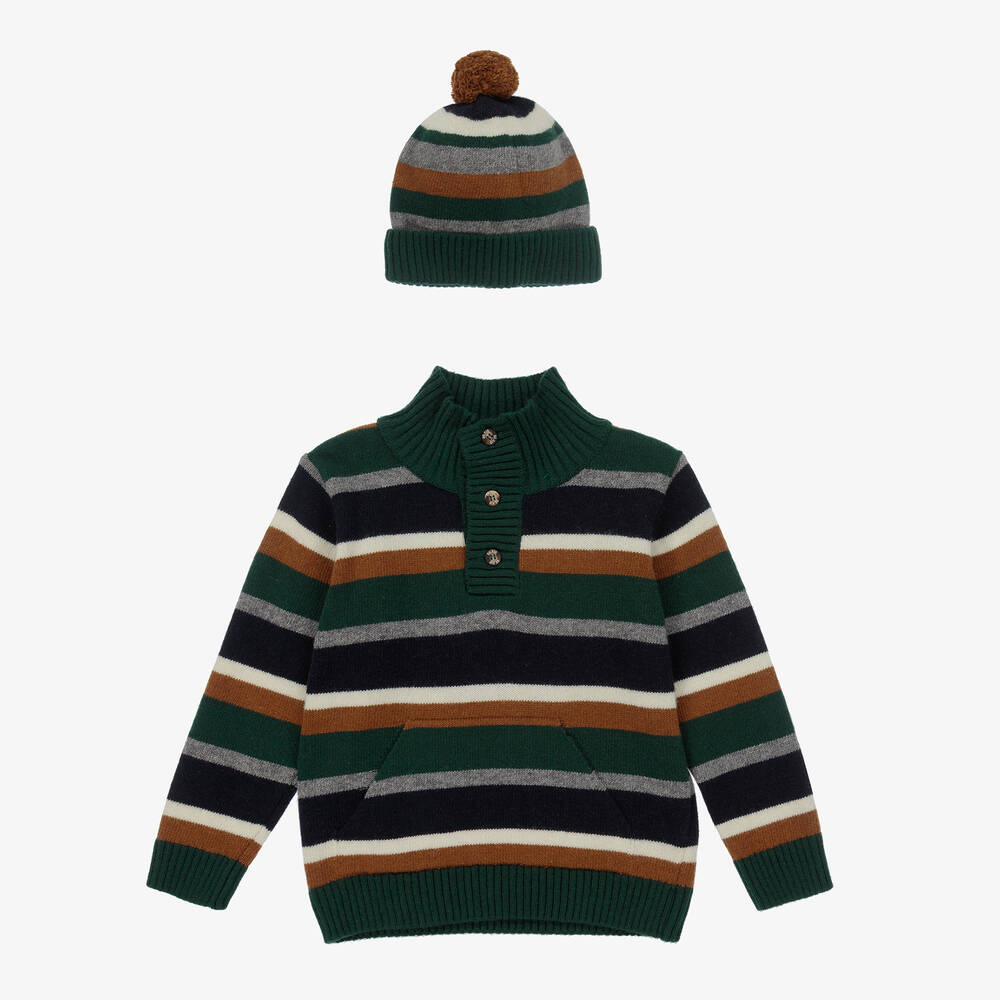 Dr. Kid - Pull vert rayé garçon | Childrensalon