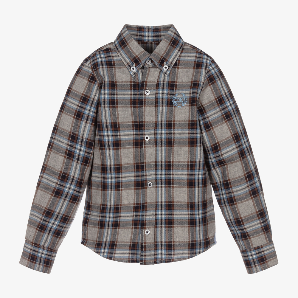 Dr. Kid - Boys Grey & Blue Check Shirt | Childrensalon