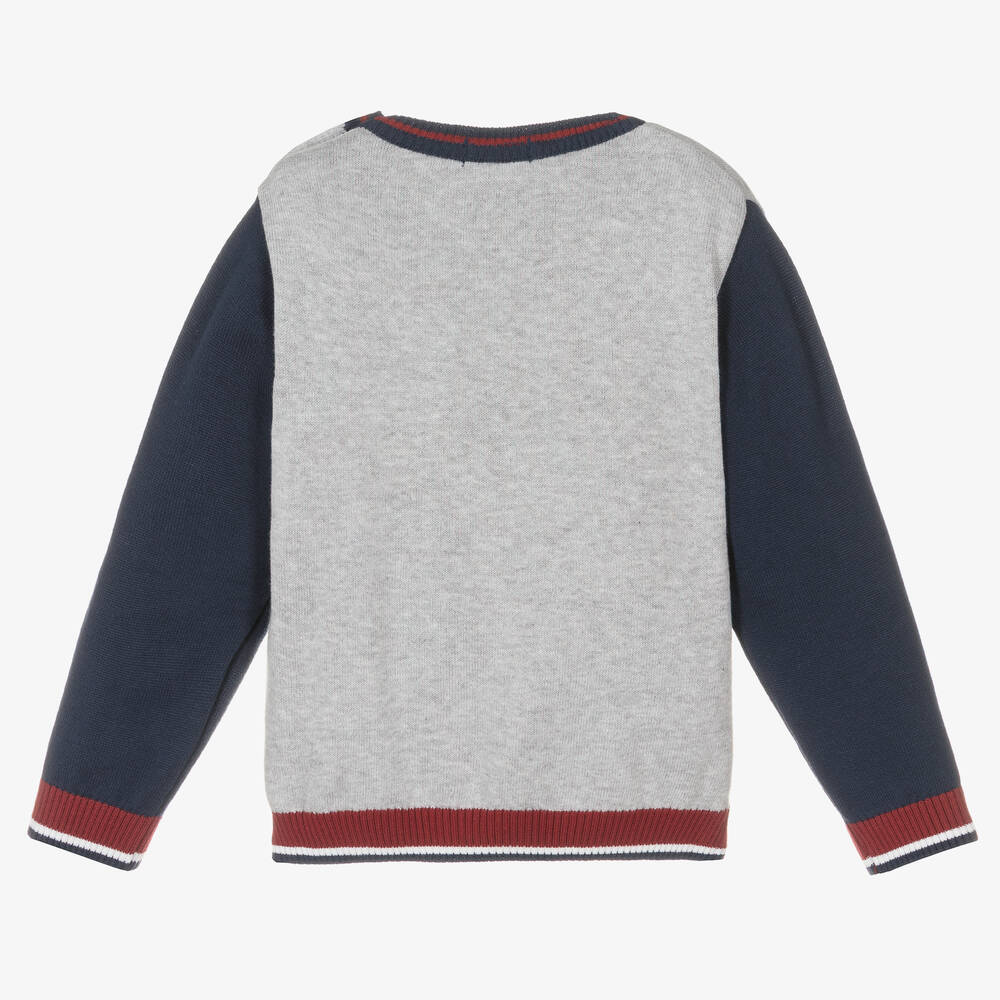 Dr. Kid-Boys Grey & Blue Cotton Knit Sweater | Childrensalon Outlet