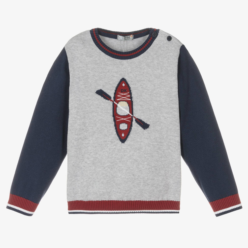 Dr. Kid - Boys Grey & Blue Cotton Knit Sweater | Childrensalon