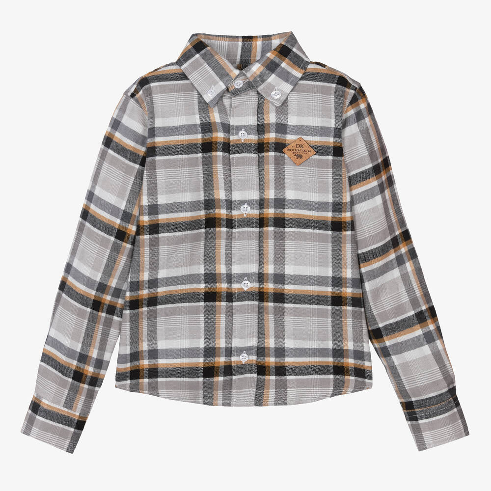 Dr. Kid - Boys Grey Check Cotton Shirt | Childrensalon