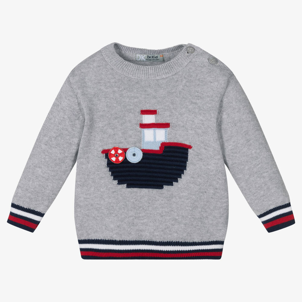 Dr. Kid - Boys Grey Cotton Knitted Sweater | Childrensalon