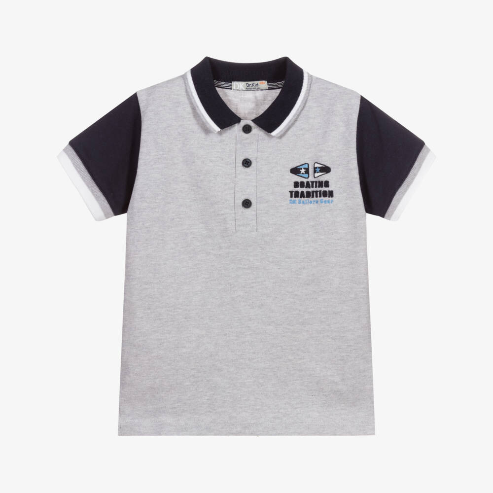 Dr. Kid-Boys Grey Cotton Polo Shirt | Childrensalon Outlet