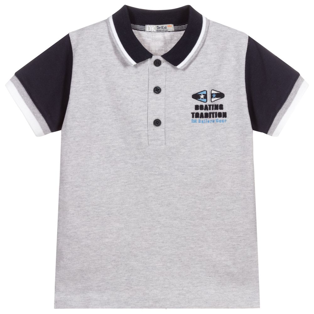Dr. Kid - Boys Grey Cotton Polo Shirt | Childrensalon