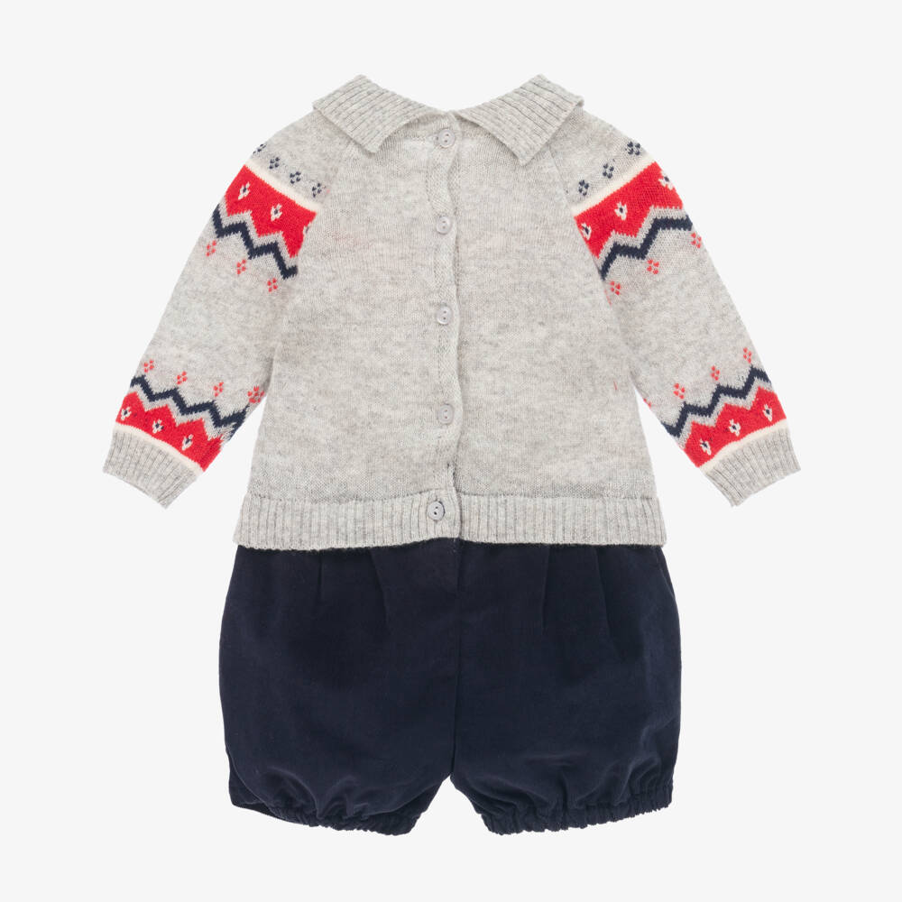 Dr. Kid-Boys Grey & Navy Woollen Romper | Childrensalon Outlet