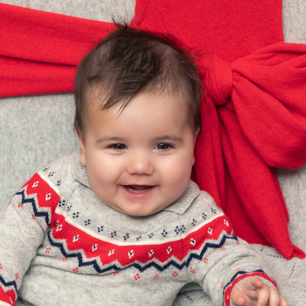 Dr. Kid-Boys Grey & Navy Woollen Romper | Childrensalon Outlet