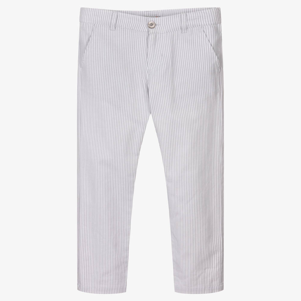 Dr. Kid - Boys Grey Stripe Cotton Trousers | Childrensalon