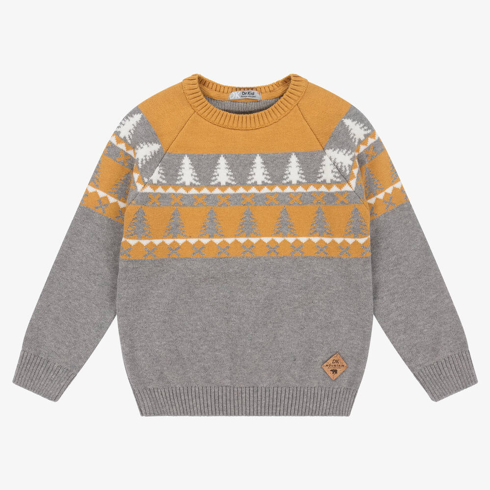 Dr. Kid - Boys Grey & Yellow Knitted Sweater | Childrensalon