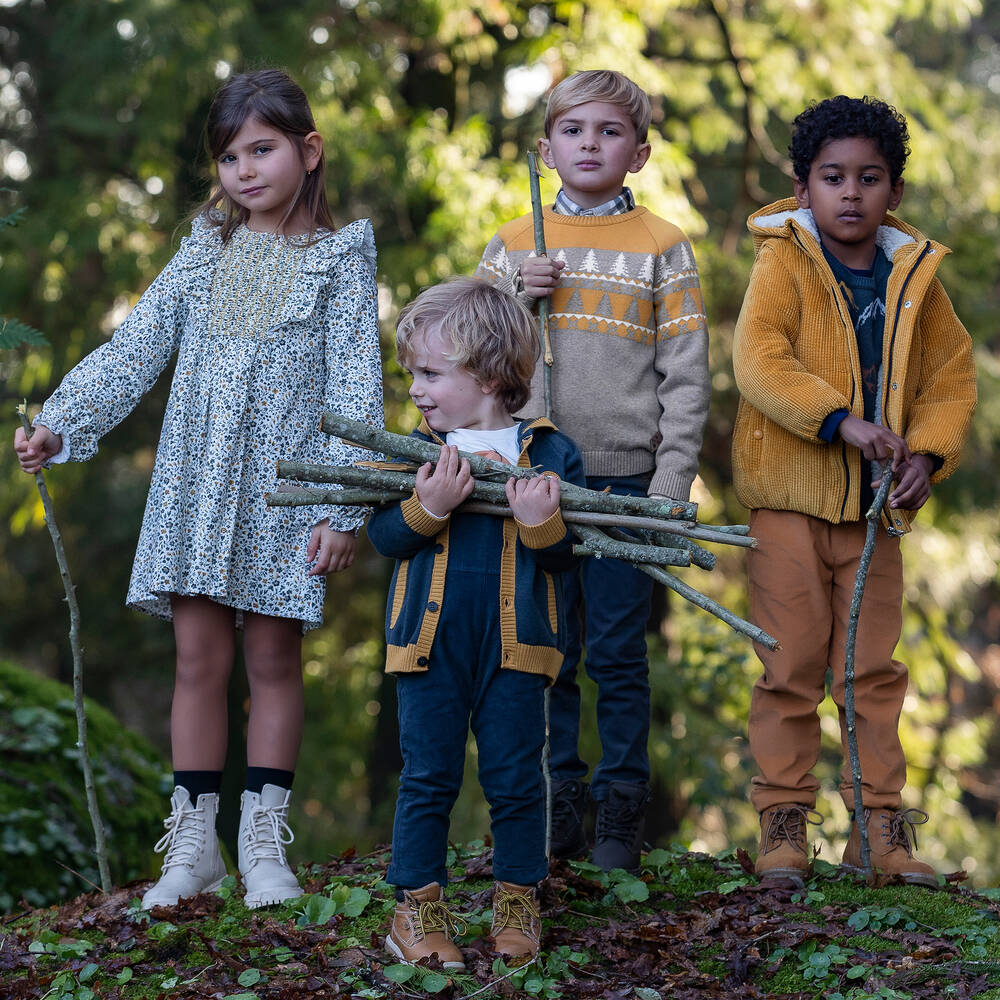 Dr. Kid-بلوفر قطن وصوف محبوك لون رمادي وأصفر للأولاد | Childrensalon Outlet