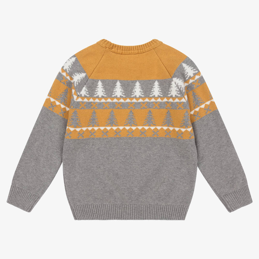 Dr. Kid-بلوفر قطن وصوف محبوك لون رمادي وأصفر للأولاد | Childrensalon Outlet