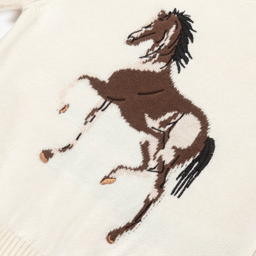 Dr. Kid-Boys Ivory & Beige Cotton Sweater with Horse Motif | Childrensalon Outlet
