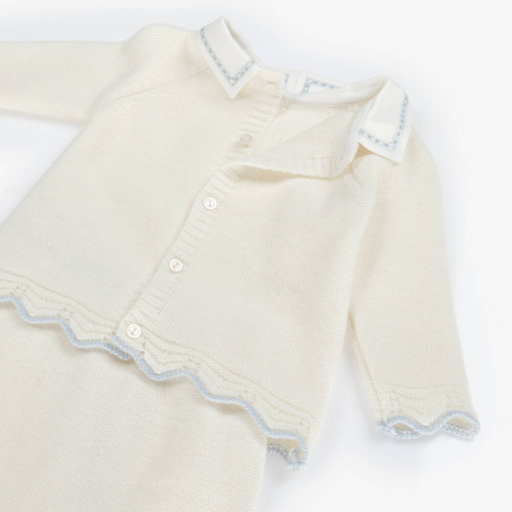 Dr. Kid-Boys Ivory Knit 2 Piece Babygrow with Embroidered Twill Collar | Childrensalon Outlet