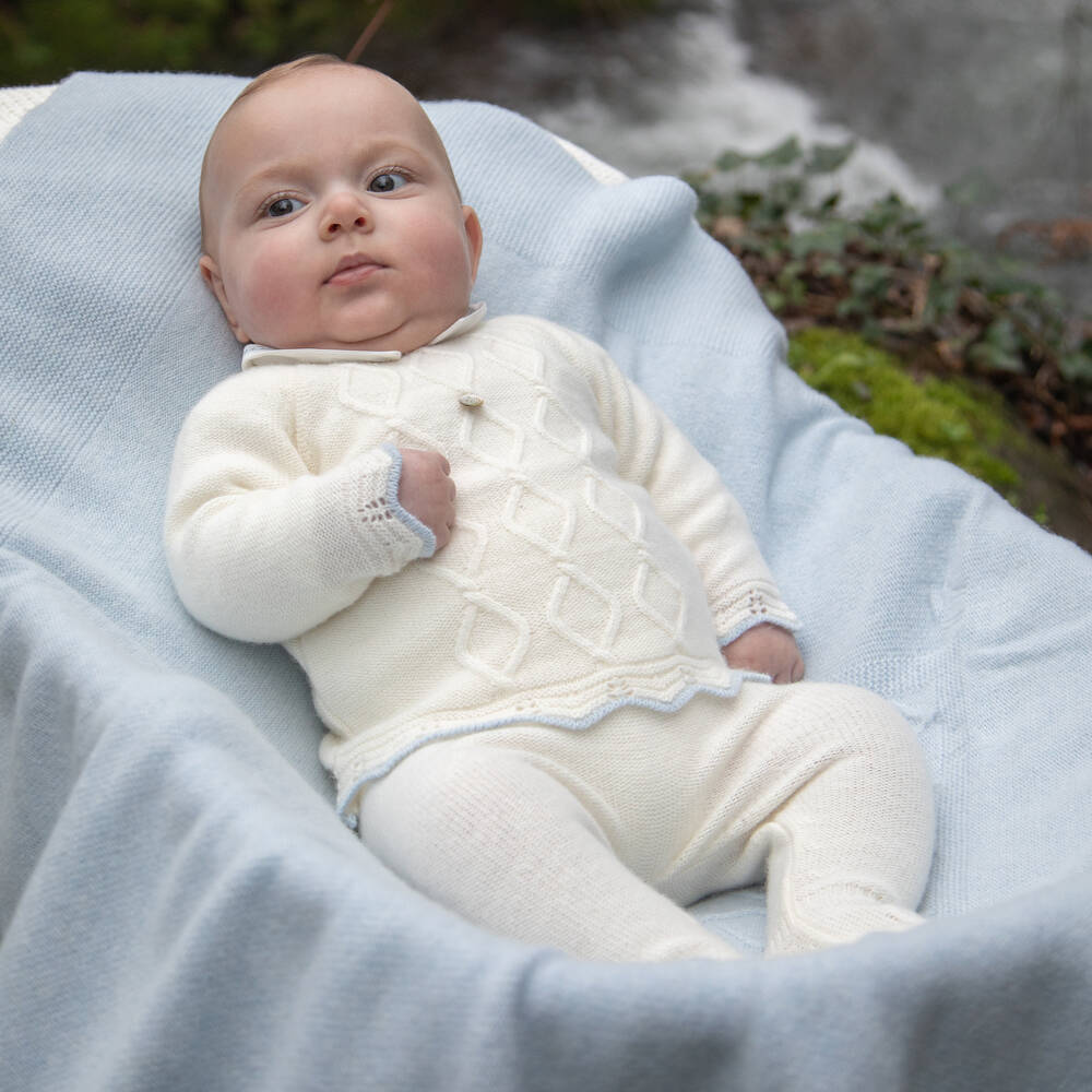 Dr. Kid-Boys Ivory Knit 2 Piece Babygrow with Embroidered Twill Collar | Childrensalon Outlet
